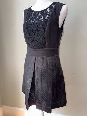 Rachel Toy Sleeveless Black Lace Panel A-Line Dress Small Waist Size 6